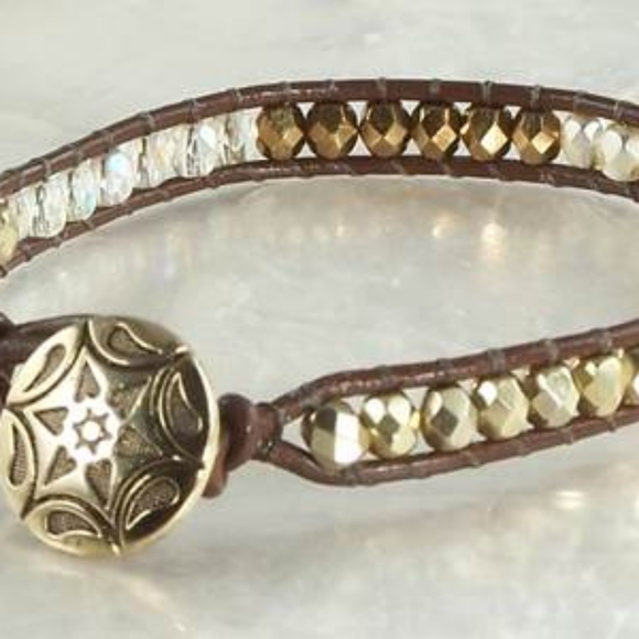 Czech Crystal Bracelets with Leather and Silver - Picture 2 of 3